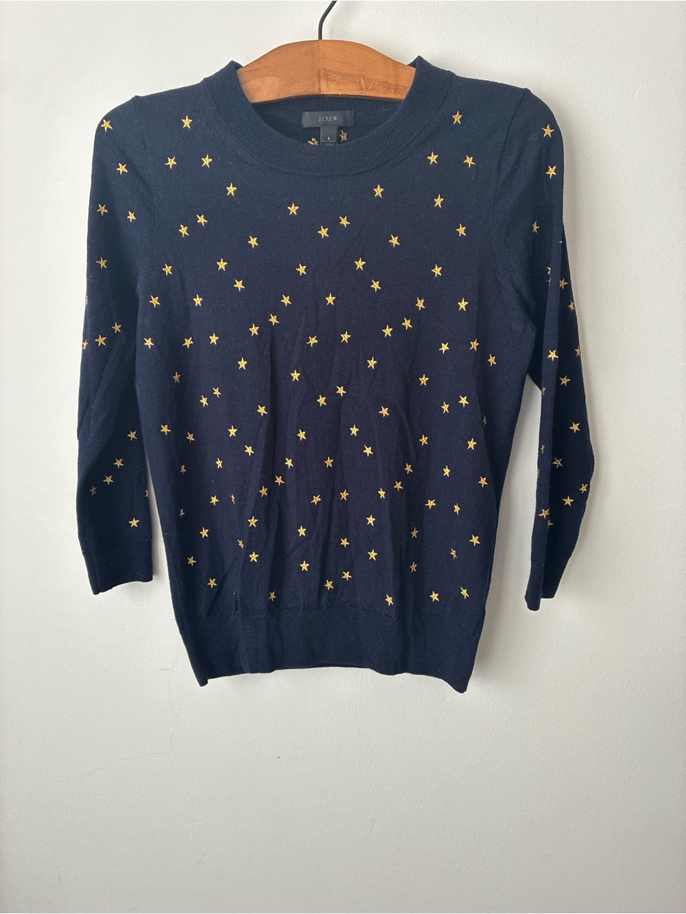 J. Crew Sweater Women’s Small 100% Merino Wool Navy Star-Print Crewneck Sweater